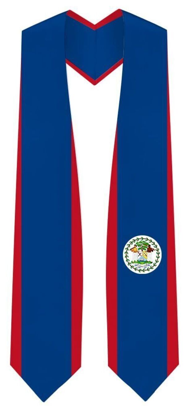 9728 Belize Flag Graduation Stole - Fits All Body Types - Belizean Study